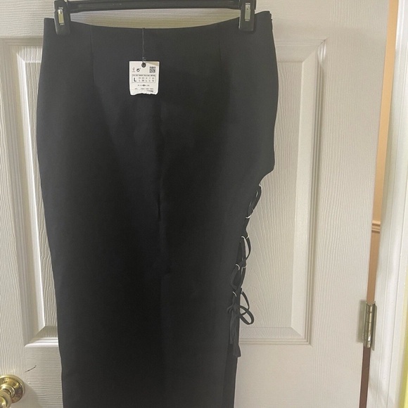 ZARA | Lace Up Black Pencil Skirt | Large | NWT - Picture 7 of 7